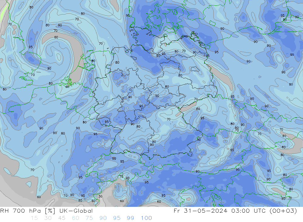 RH 700 hPa UK-Global Fr 31.05.2024 03 UTC