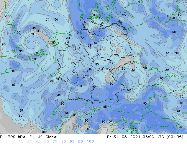 RH 700 hPa UK-Global pt. 31.05.2024 06 UTC