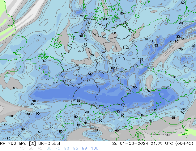 RH 700 hPa UK-Global sab 01.06.2024 21 UTC