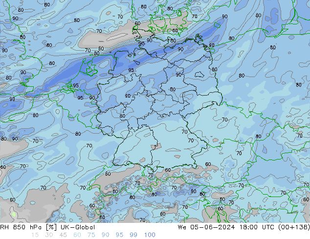 RH 850 hPa UK-Global We 05.06.2024 18 UTC