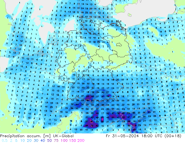 Precipitation accum. UK-Global Fr 31.05.2024 18 UTC