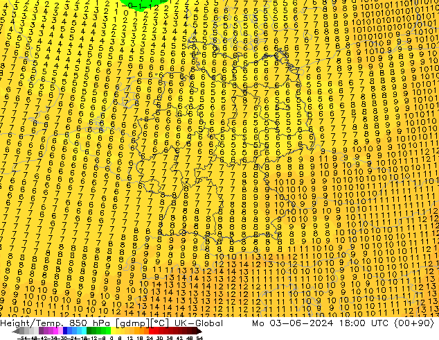 Yükseklik/Sıc. 850 hPa UK-Global Pzt 03.06.2024 18 UTC