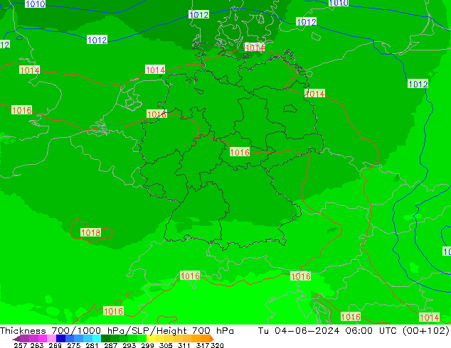 Thck 700-1000 hPa UK-Global Ter 04.06.2024 06 UTC