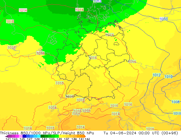 Thck 850-1000 hPa UK-Global Tu 04.06.2024 00 UTC