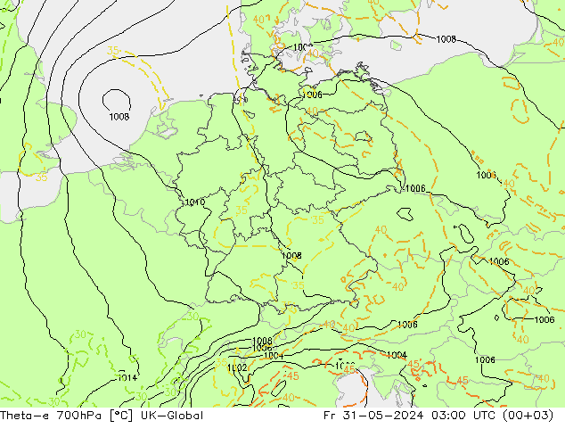 Theta-e 700гПа UK-Global пт 31.05.2024 03 UTC