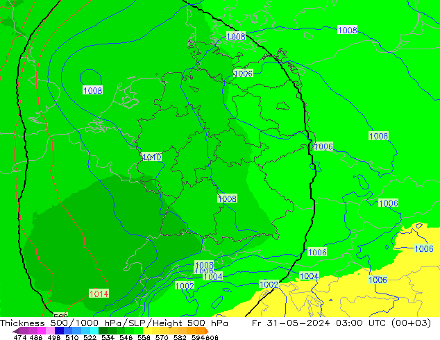 500-1000 hPa Kalınlığı UK-Global Cu 31.05.2024 03 UTC