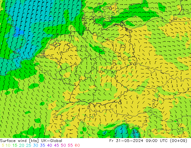 Vent 10 m UK-Global ven 31.05.2024 09 UTC