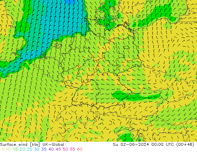 Surface wind UK-Global Ne 02.06.2024 00 UTC