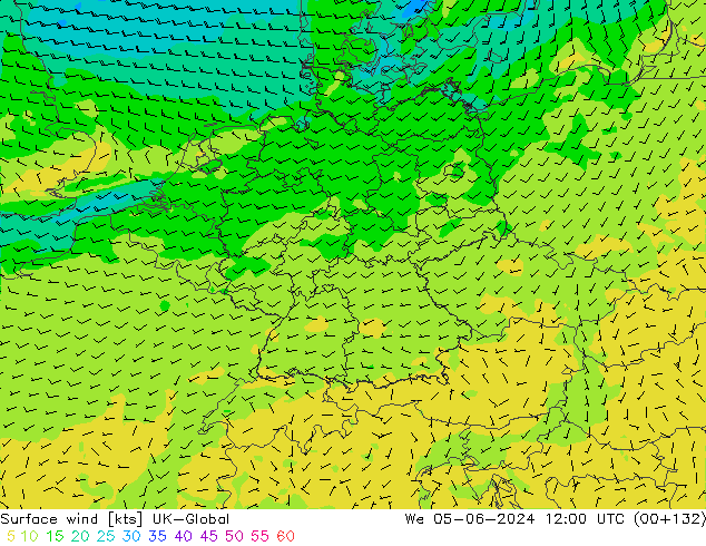 Surface wind UK-Global St 05.06.2024 12 UTC