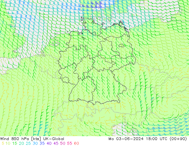 Vento 850 hPa UK-Global lun 03.06.2024 18 UTC