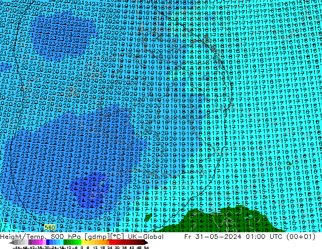 Height/Temp. 500 hPa UK-Global Sex 31.05.2024 01 UTC