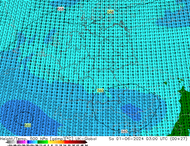 Height/Temp. 500 hPa UK-Global sab 01.06.2024 03 UTC