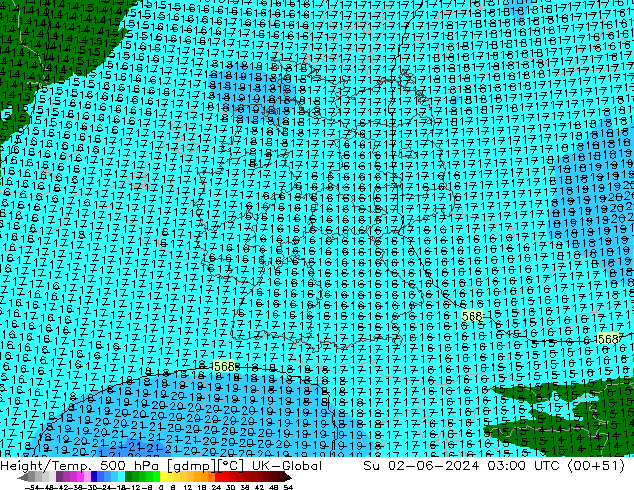 Hoogte/Temp. 500 hPa UK-Global zo 02.06.2024 03 UTC