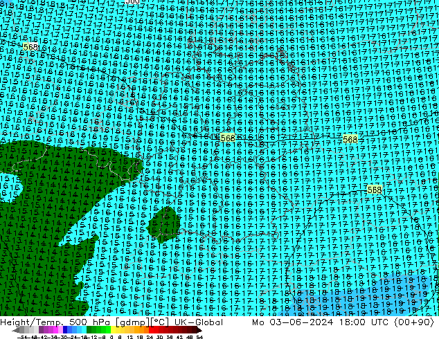 Geop./Temp. 500 hPa UK-Global lun 03.06.2024 18 UTC