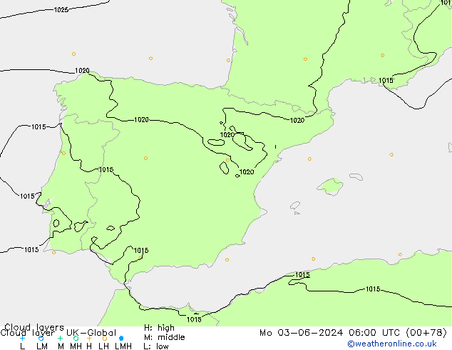 Cloud layer UK-Global Mo 03.06.2024 06 UTC