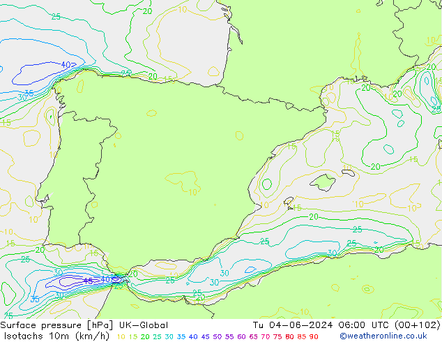 Isotachs (kph) UK-Global mar 04.06.2024 06 UTC
