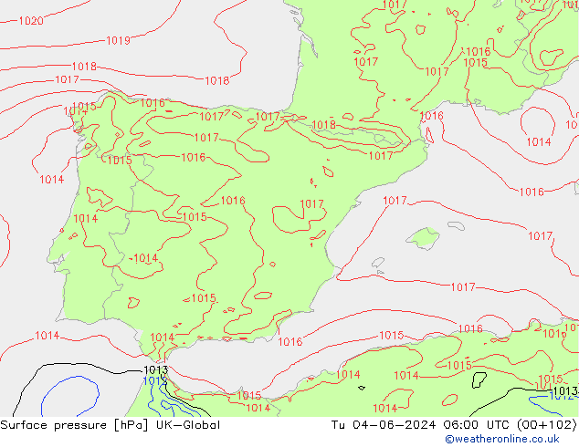 Presión superficial UK-Global mar 04.06.2024 06 UTC