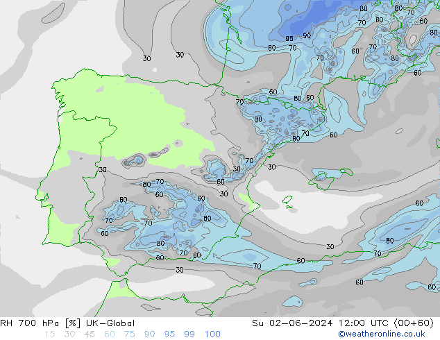 RH 700 hPa UK-Global Ne 02.06.2024 12 UTC