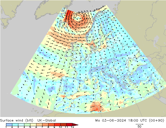  10 m (bft) UK-Global  03.06.2024 18 UTC