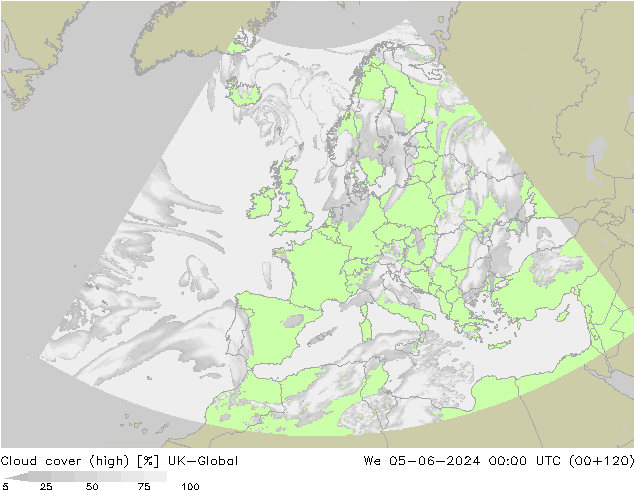 Cloud cover (high) UK-Global We 05.06.2024 00 UTC