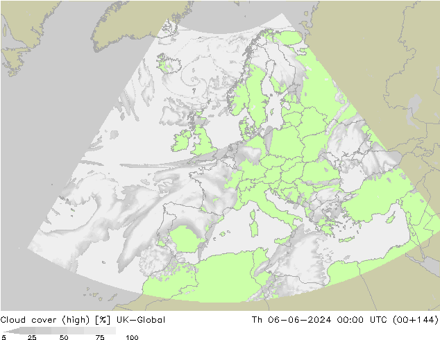 Cloud cover (high) UK-Global Th 06.06.2024 00 UTC