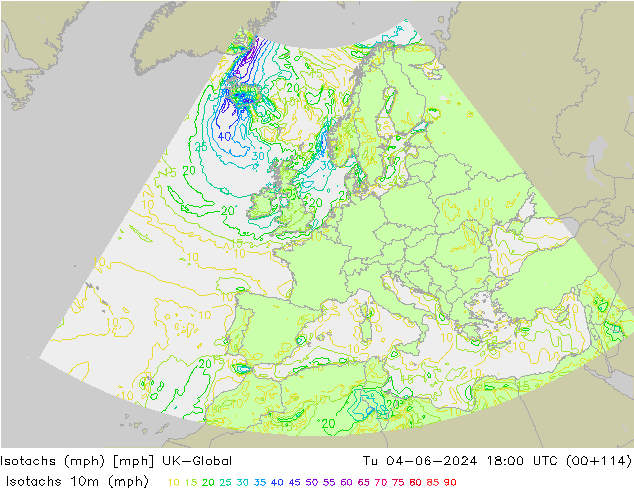 Isotachs (mph) UK-Global Tu 04.06.2024 18 UTC