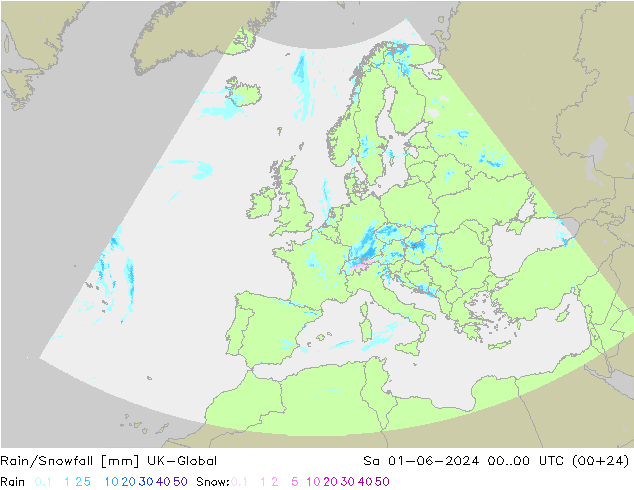 Regen/Sneeuwval UK-Global za 01.06.2024 00 UTC