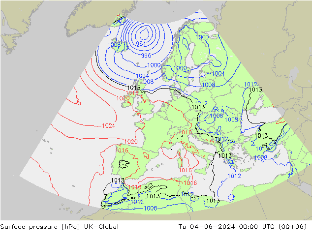 приземное давление UK-Global вт 04.06.2024 00 UTC