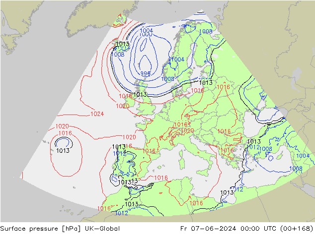 Pressione al suolo UK-Global ven 07.06.2024 00 UTC