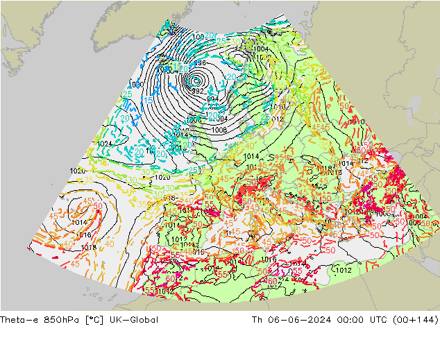Theta-e 850hPa UK-Global Th 06.06.2024 00 UTC