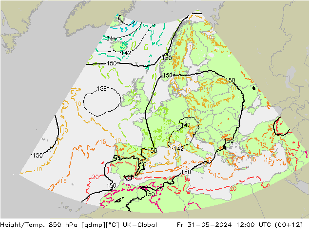 Height/Temp. 850 hPa UK-Global  31.05.2024 12 UTC