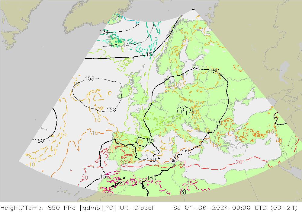 Height/Temp. 850 hPa UK-Global Sa 01.06.2024 00 UTC