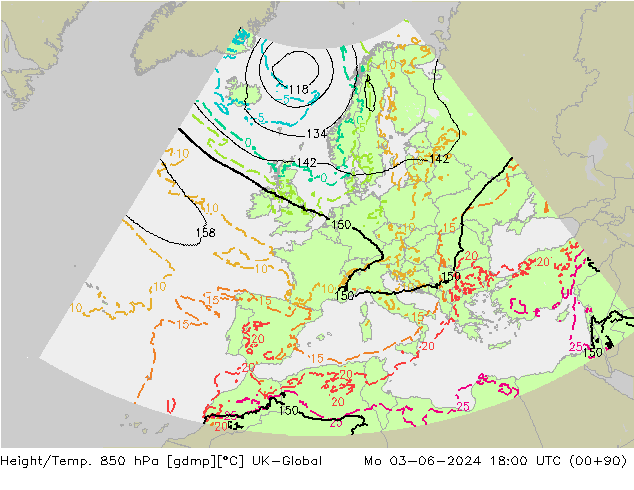 Geop./Temp. 850 hPa UK-Global lun 03.06.2024 18 UTC