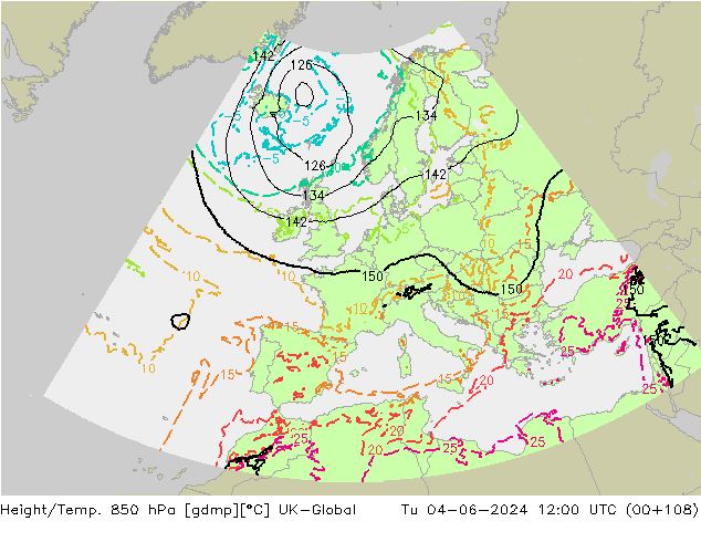 Yükseklik/Sıc. 850 hPa UK-Global Sa 04.06.2024 12 UTC