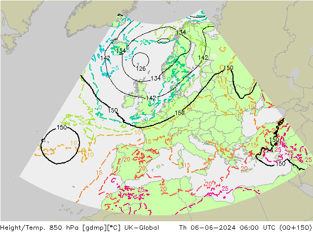 Hoogte/Temp. 850 hPa UK-Global do 06.06.2024 06 UTC
