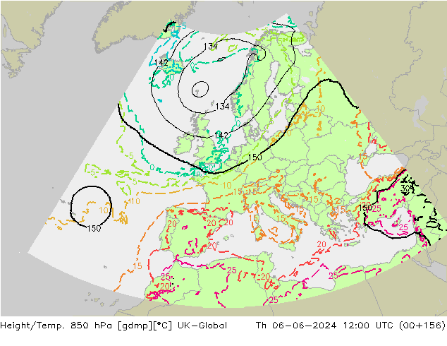Yükseklik/Sıc. 850 hPa UK-Global Per 06.06.2024 12 UTC