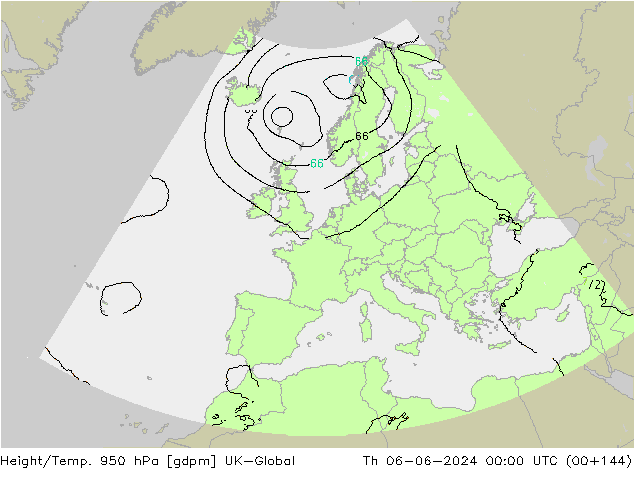 Height/Temp. 950 hPa UK-Global Qui 06.06.2024 00 UTC