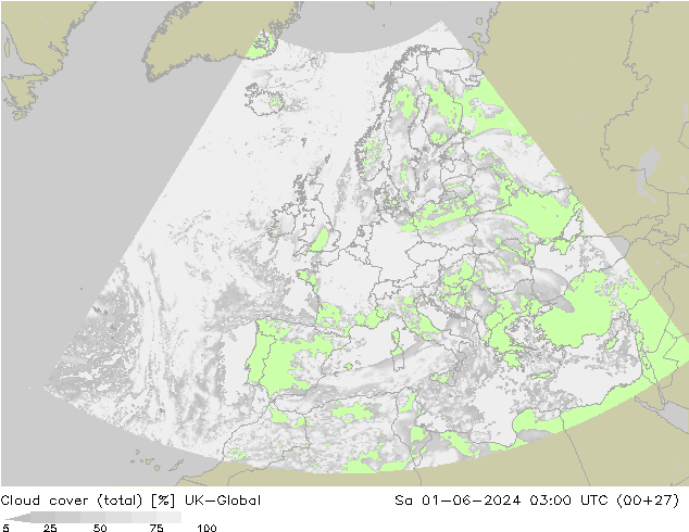 Bewolking (Totaal) UK-Global za 01.06.2024 03 UTC