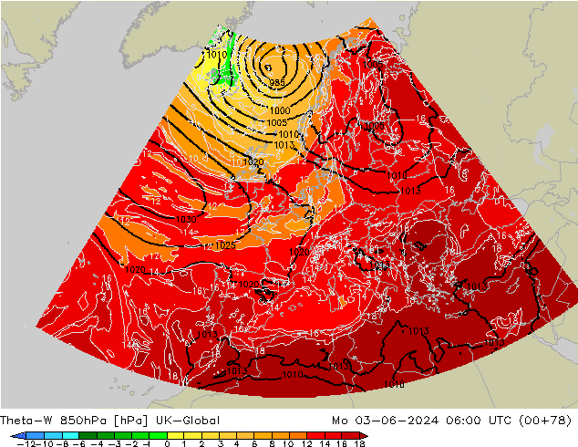 Theta-W 850hPa UK-Global Mo 03.06.2024 06 UTC