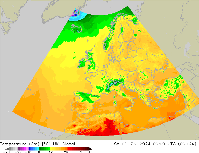 mapa temperatury (2m) UK-Global so. 01.06.2024 00 UTC
