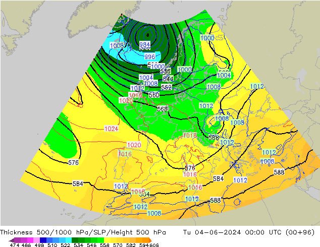 Dikte 500-1000hPa UK-Global di 04.06.2024 00 UTC