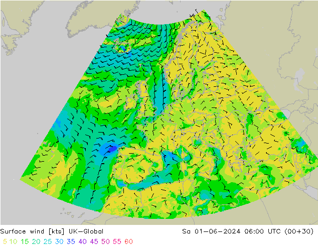 Surface wind UK-Global Sa 01.06.2024 06 UTC