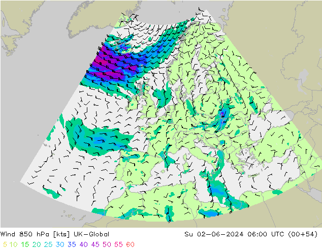 Vent 850 hPa UK-Global dim 02.06.2024 06 UTC