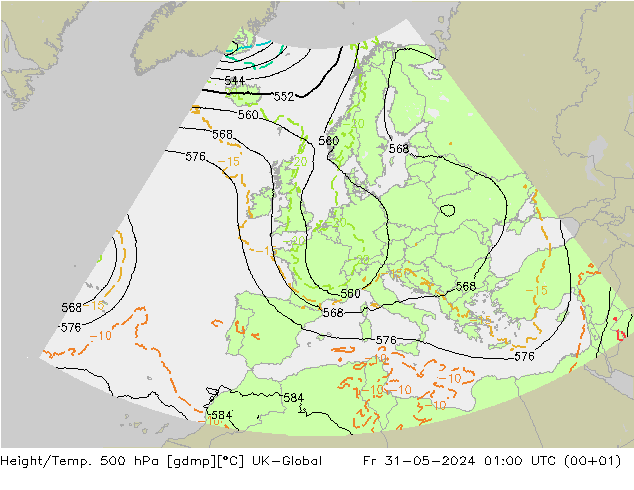 Height/Temp. 500 hPa UK-Global Pá 31.05.2024 01 UTC