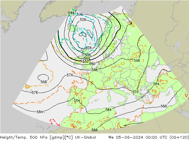 Height/Temp. 500 hPa UK-Global We 05.06.2024 00 UTC