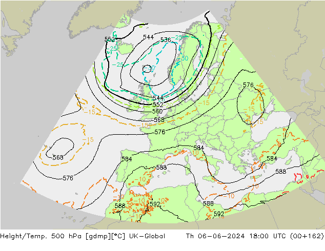 Geop./Temp. 500 hPa UK-Global jue 06.06.2024 18 UTC