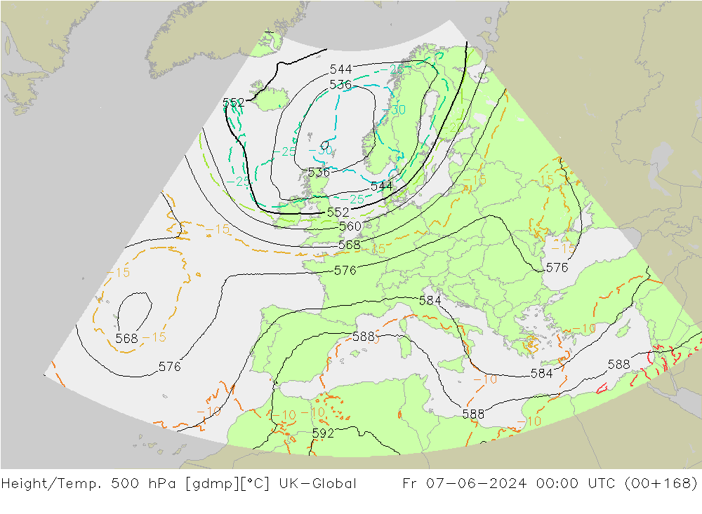 Height/Temp. 500 hPa UK-Global Sex 07.06.2024 00 UTC