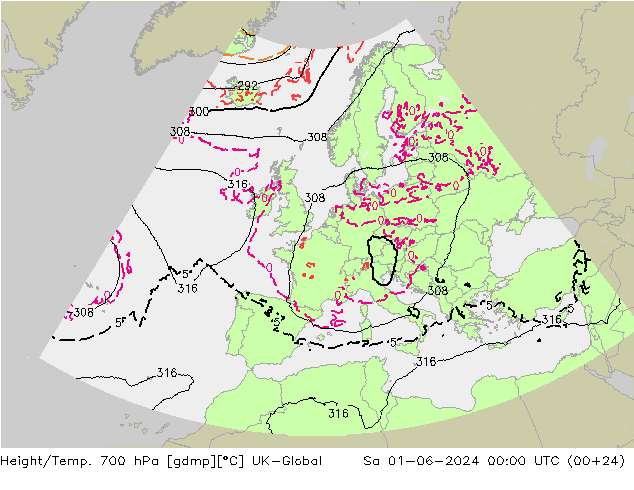 Height/Temp. 700 hPa UK-Global Sa 01.06.2024 00 UTC