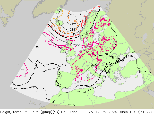 Height/Temp. 700 hPa UK-Global Mo 03.06.2024 00 UTC