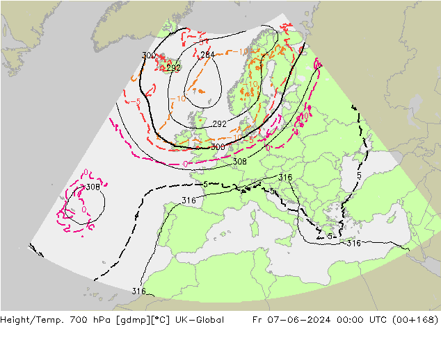 Geop./Temp. 700 hPa UK-Global vie 07.06.2024 00 UTC